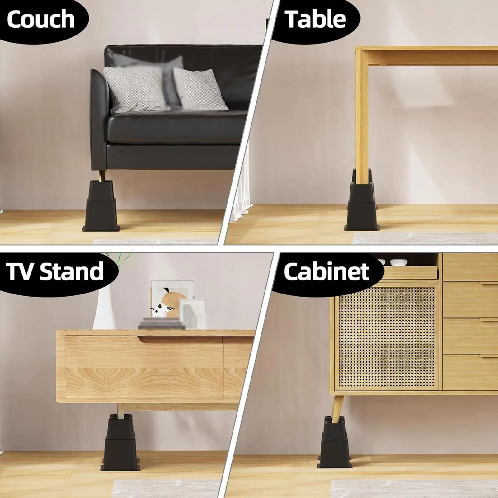 Bed Risers 4 inch High Height Increase Non Slip Heavy Duty for Platform Bed