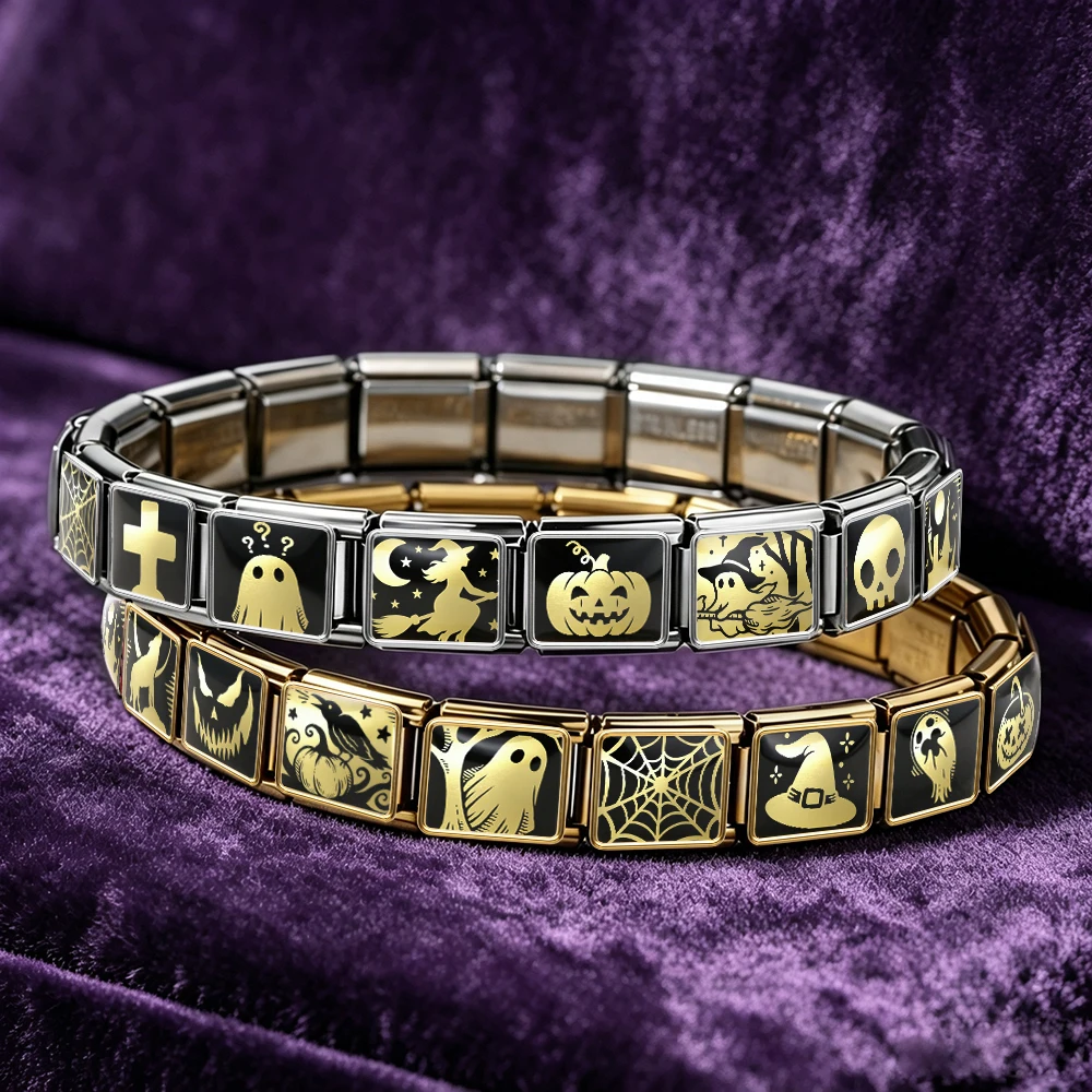 9mm Italienische Armband-Charms in Großpackung: Geister-, Kürbis-, Hexenhut-, Zauberer-Perlen, Halloween-Thema, Edelstahl, DIY-Schmuckdesign-Perlen – Detail 3