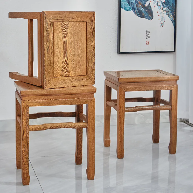 Wenge Wood Square Stool Solid Wood Dining Seat for Home Entrance Shoe Changing Bench Chinese Style