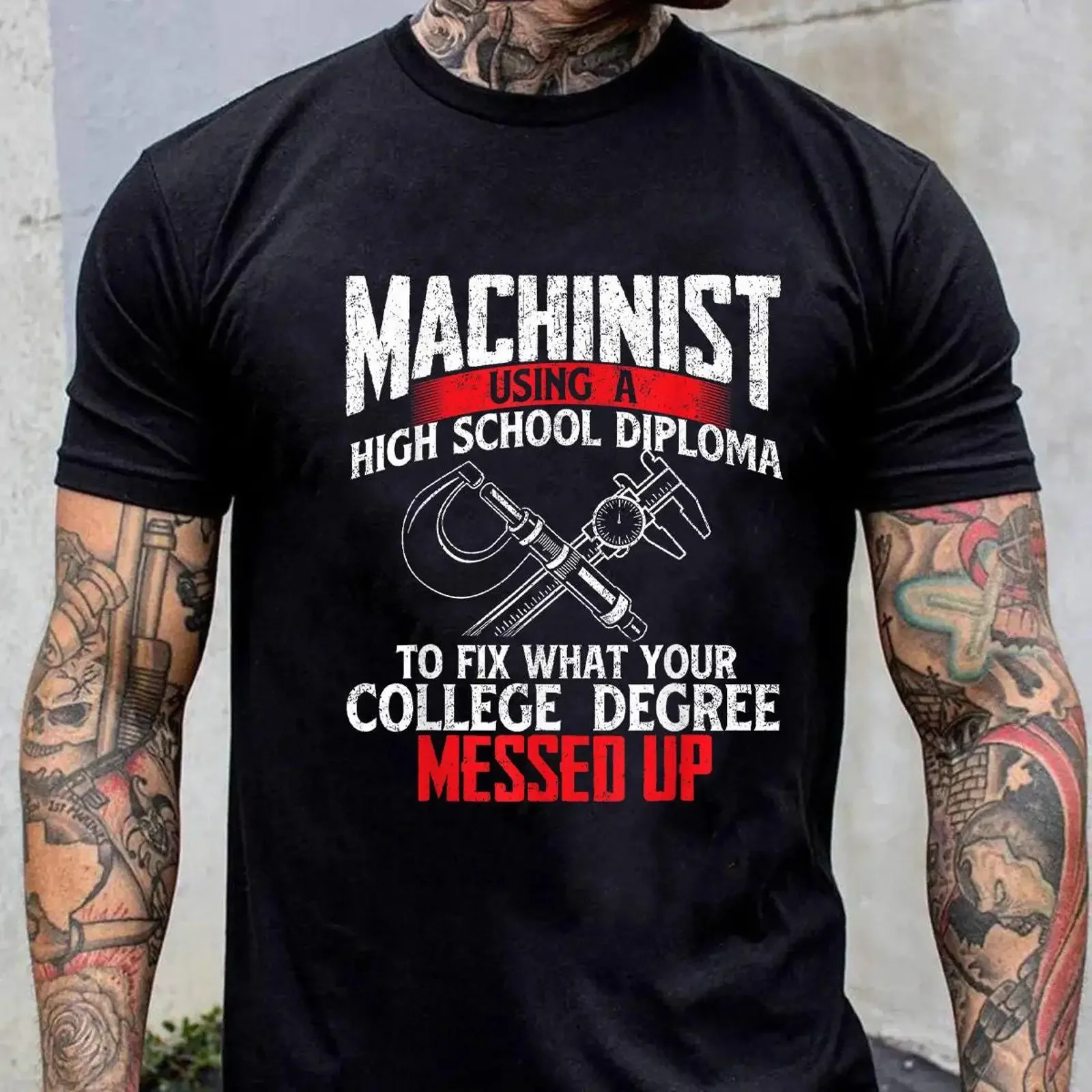 Funny Machinist Quote T Shirt Mens For CNC Machine Operator High School Diploma Casual Work vintage Washed