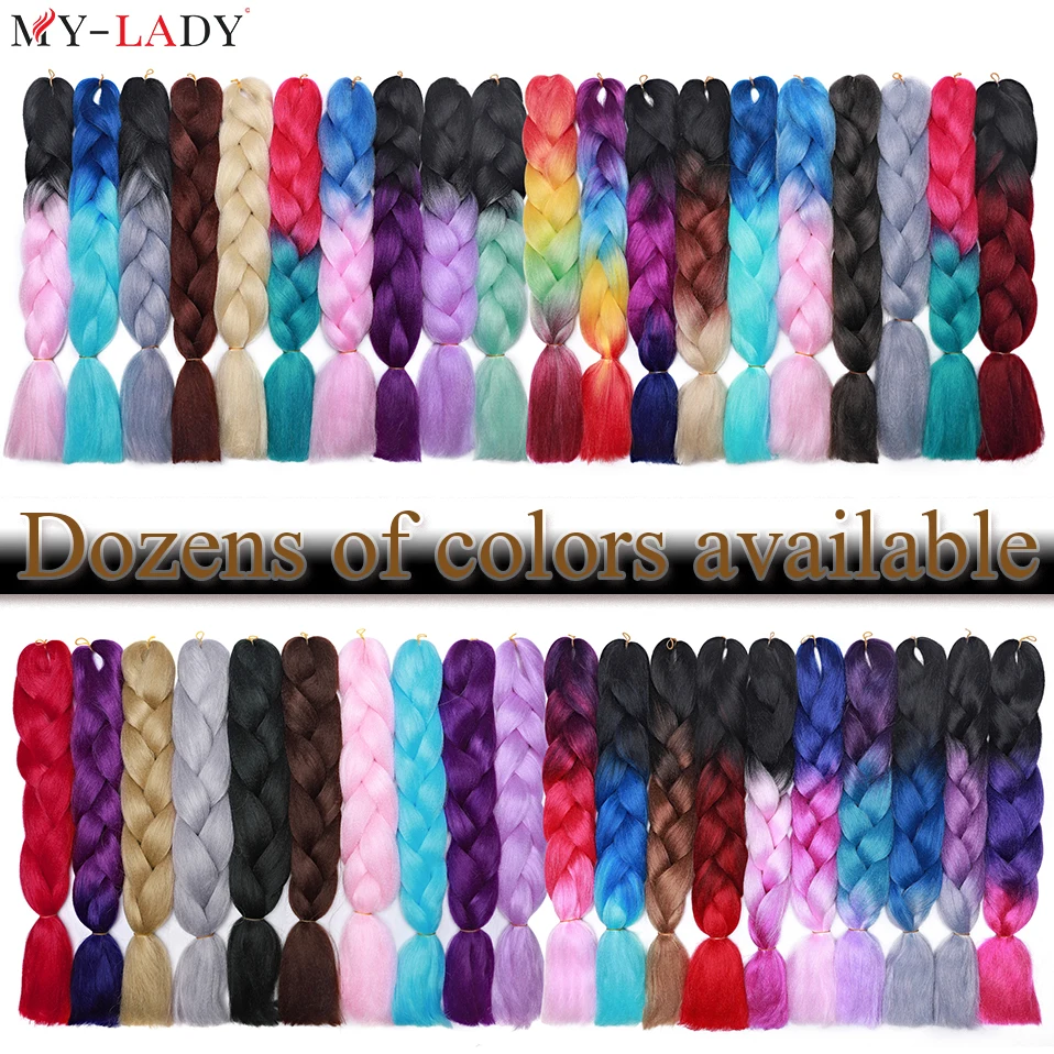 My-Lady 24inch Synthetic Single Double Ponytail Jumbo Braids Rainbow Ombre Color Crochet Braiding Hair Wholesale Hair Extensions