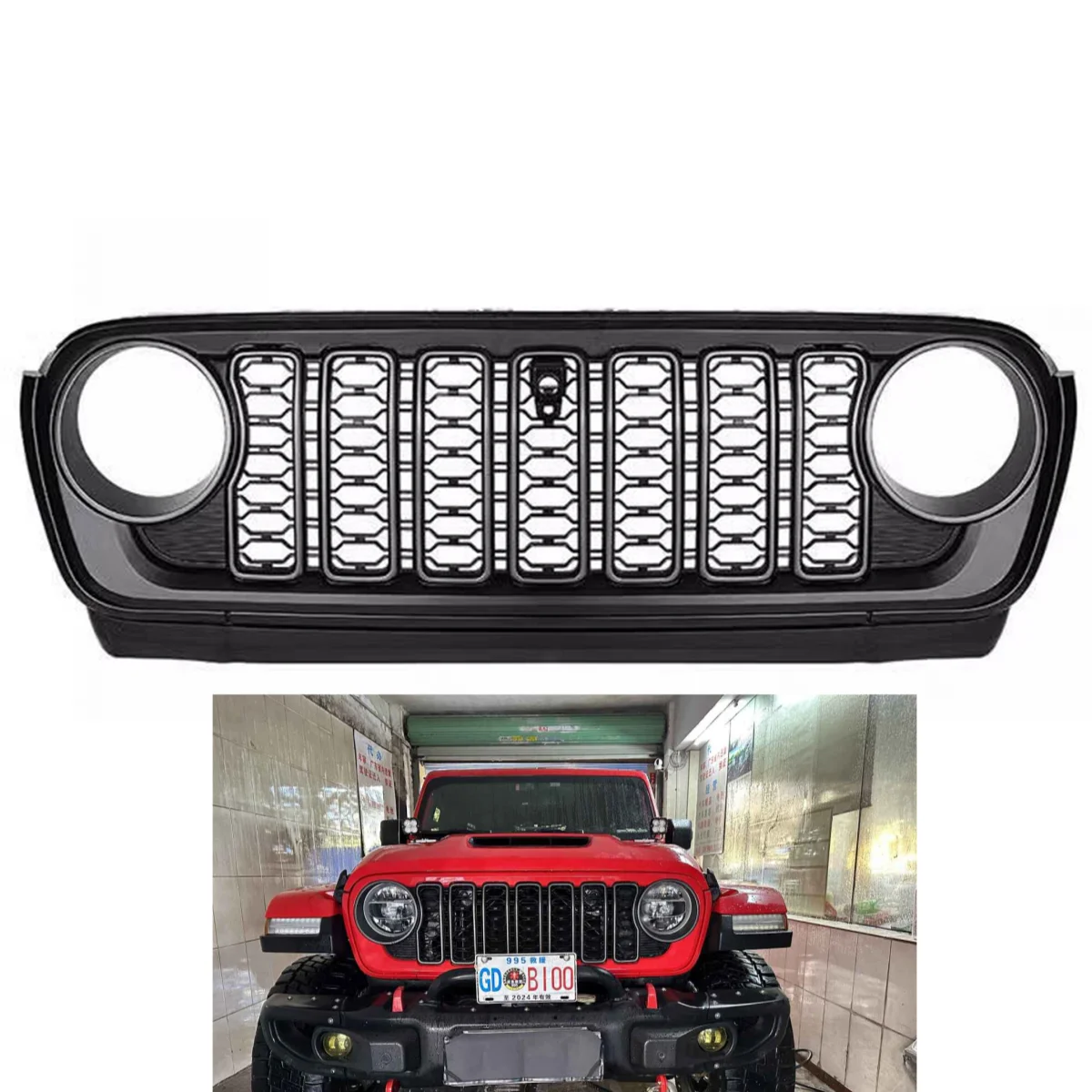 

Lantsun для Jeep JL Передняя решетка с отверстием lantsun Black ABS 2024, новая решетка для Jeep Wrangler JL 2018 + JL1300-2