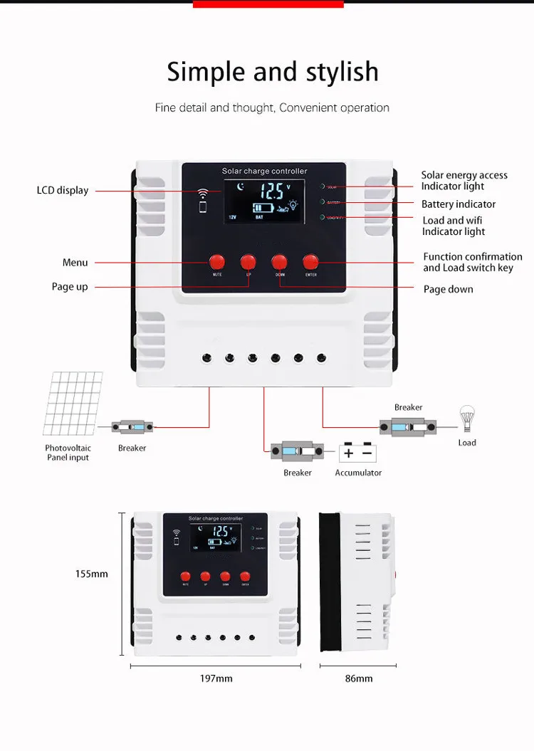 WIFI PWM Solar Regulator 10A Solar Charge Controller CE,ROHS,FCC Controller With LCD &USB For Off Arid Solar System