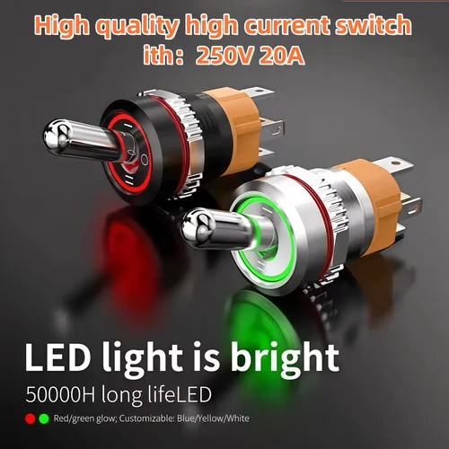 LANBOO 16MM 15A alta corriente 3 vías 12V interruptor basculante interruptor Vintage 2/3 posiciones con LED barco redondo impermeable