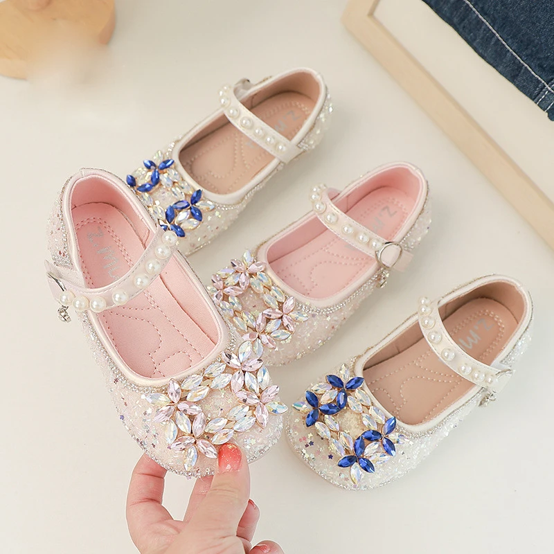 

Kids Shoes Girls Shoes Pearl Rhinestone Princess Shoes Glitter Crystal Girls Dress Shoes Mary Jane Flats Girls