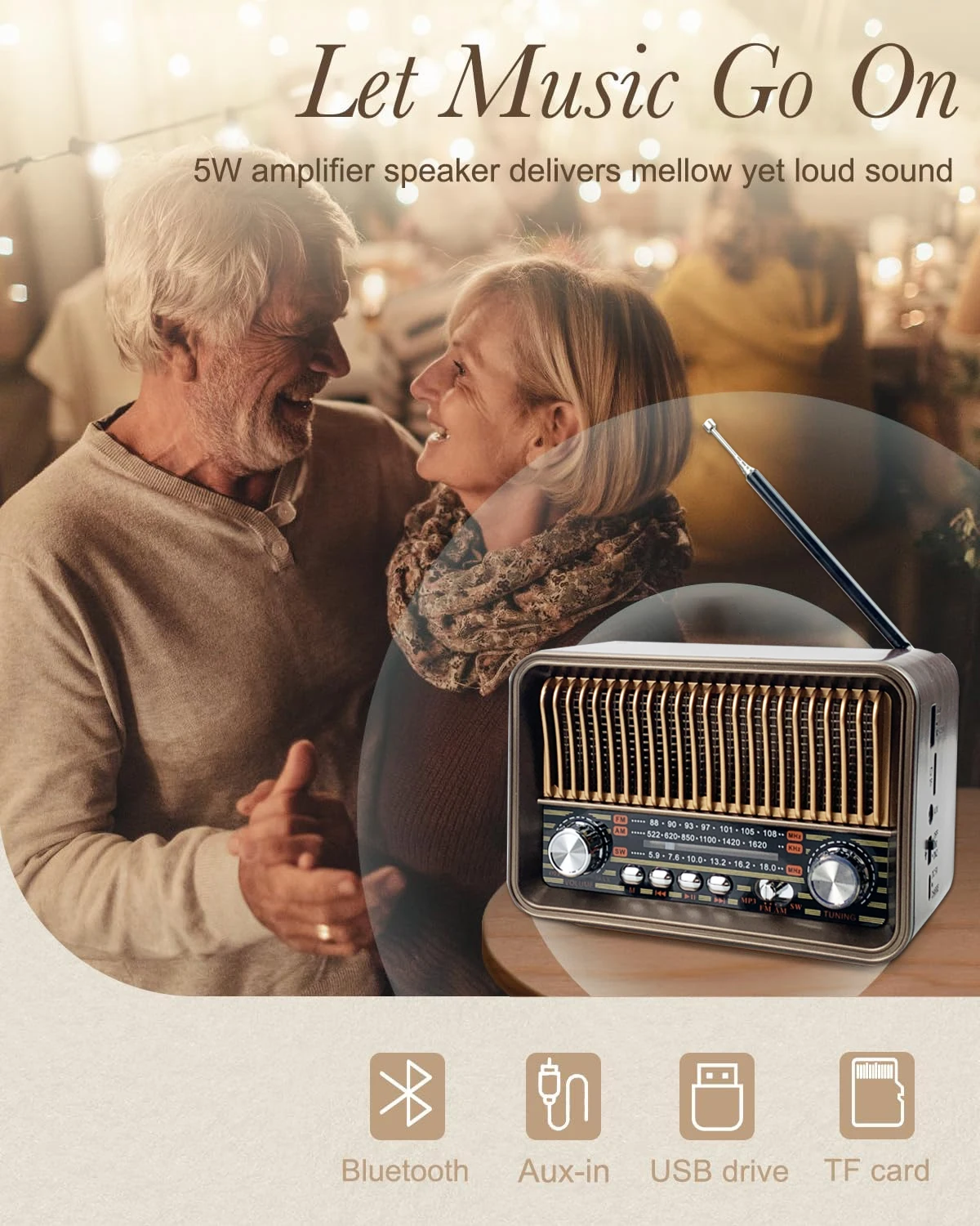 ﻿   الكلاسيكية الرجعية كامل النطاق راديو المحمولة FM AM SW أجهزة الراديو استقبال مصباح ليد جيب سمّاعات بلوتوث مكبرات الصوت TF USB مشغل موسيقى