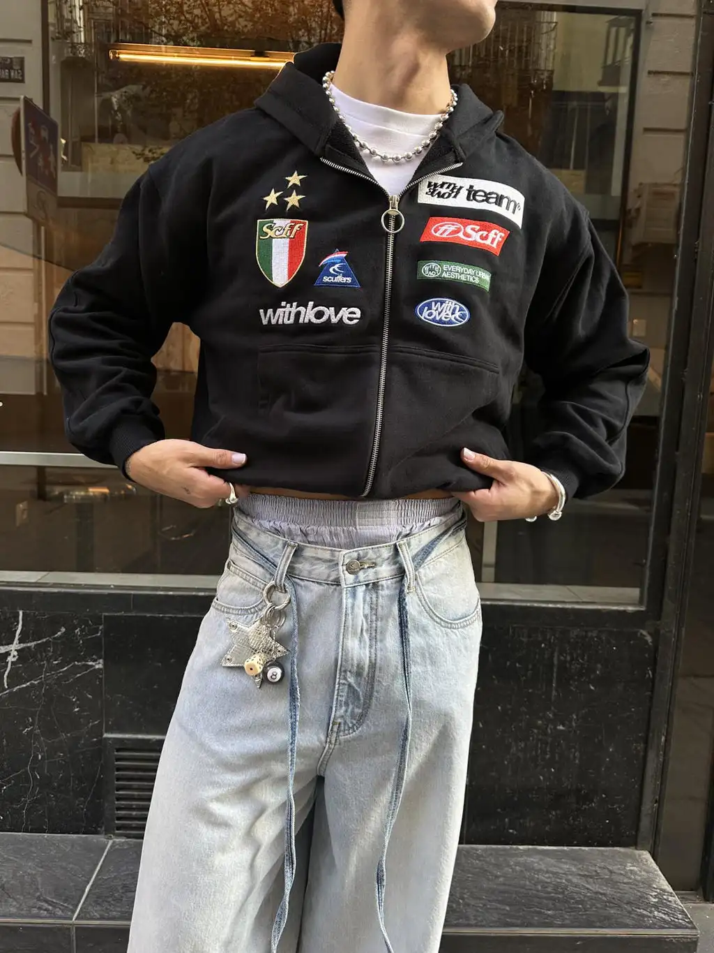 Scuffer zipper embroidery sweatshirt grunge hoodies women harajuku streetwear oversized hoodie goth y2k tops gothic clothes