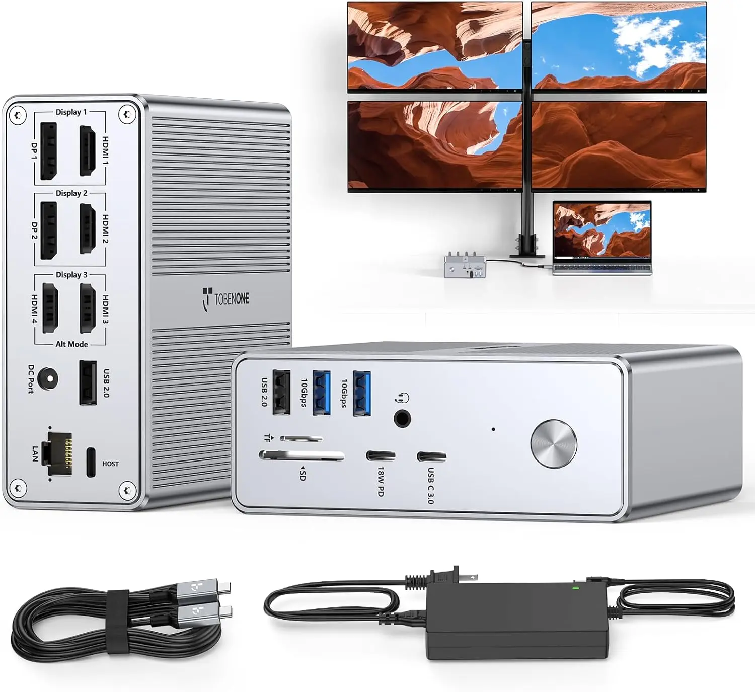 

Док-станция для четырех мониторов с 4 портами HDMI, док-станция DisplayLink 18-в-1, зарядное устройство 120 Вт для ноутбуков Thunderbolt/USB-C