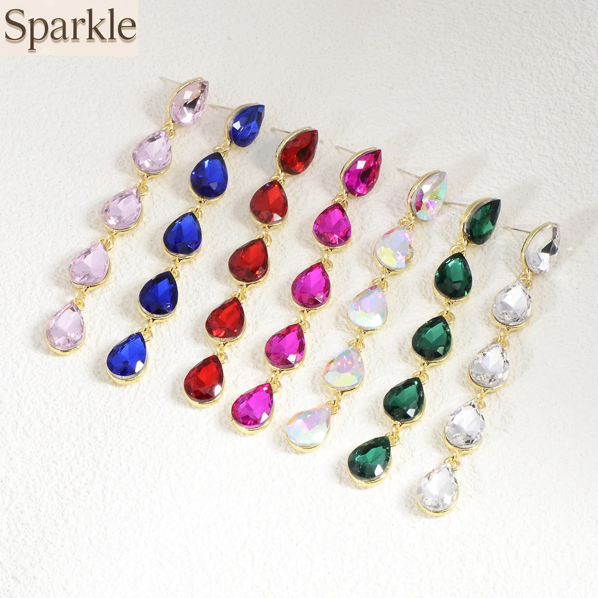 

Exaggerated Water Drop Crystal Earrings Luxurious Long Dangle Style S925 Silver Needles Multi Color Rhinestones For Woman