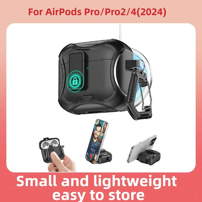 For Magsafe Wireless Charging Earphone Case，For Airpods 4 3 2 1 Pro 2 2nd Gen Cases Capa Magnetic Automatic Lock Cover With Hook