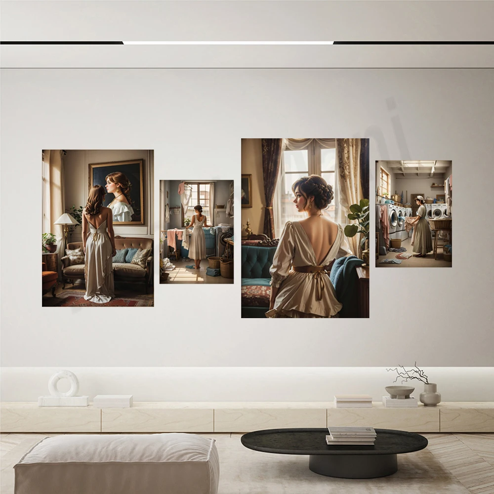 

Female portrait, European art, vintage feminine print, laundry print, laundry room decor, fashion art poster