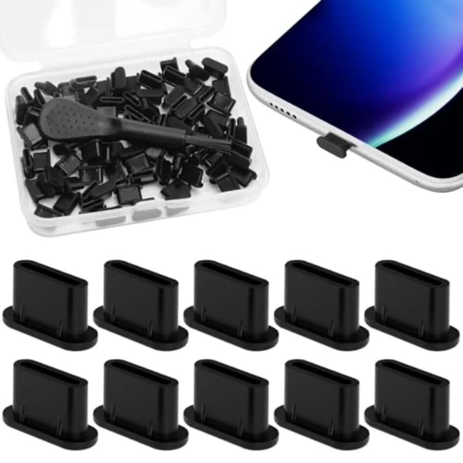 

100 Pcs USB C Dust Plugs, Type C Cleaning Kit, Charging Port Cleaner Dust Plug Charm Type C with Cleaning Brush Suitable for Ph