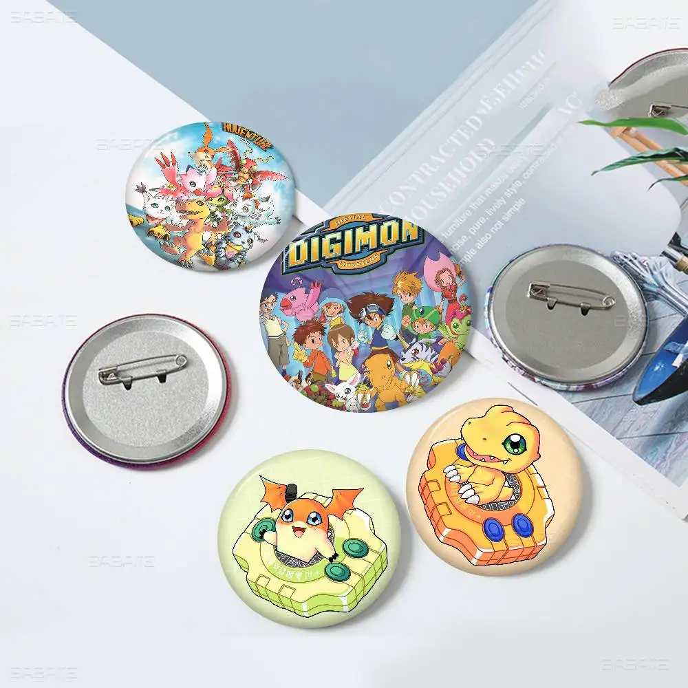 D-Digimon-Adventure D-Digital Creative Pins Funny Faces Round Snap-in Brooch Badge Backpack Hat Accessories Jewelry Gifts