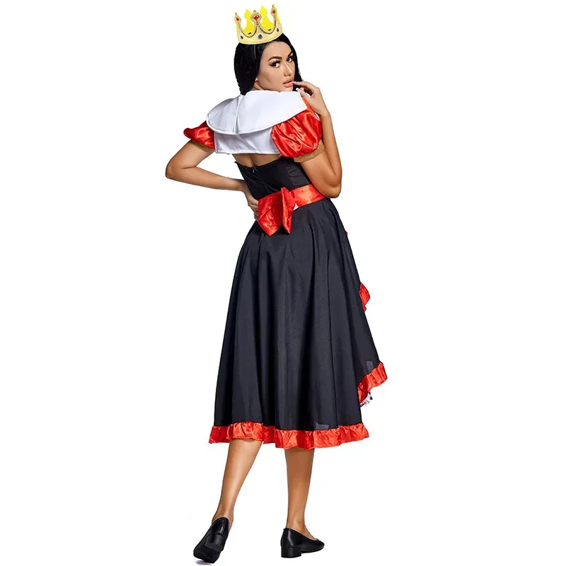 Sky01 Adult Alice in Wonderland Queen of Hearts Dress With Headwea Poker Queen Costume Cosplay Halloween Costumes SuitWd01@