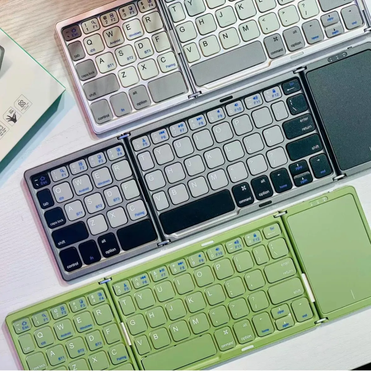 Wireless Bluetooth Triple Fold Keyboard Color Contrast Splicing Phone Tablet Three System Multi Device Universal with Touch