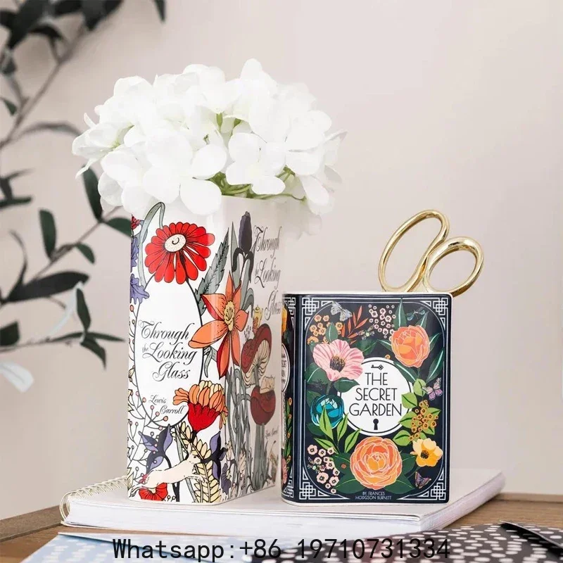 

Artificial Living Room Book Vase for Dried Flowers Garden Decor Modern Wedding Decoration Luxury Cachepot Ceramic Crafts Gifts