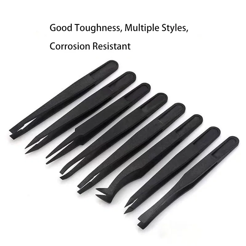 Portable Black Straight Bend Anti-static Plastic Tweezer Heat Resistant Repair Tool for Watch PCB Board Motherboard Repair Diy
