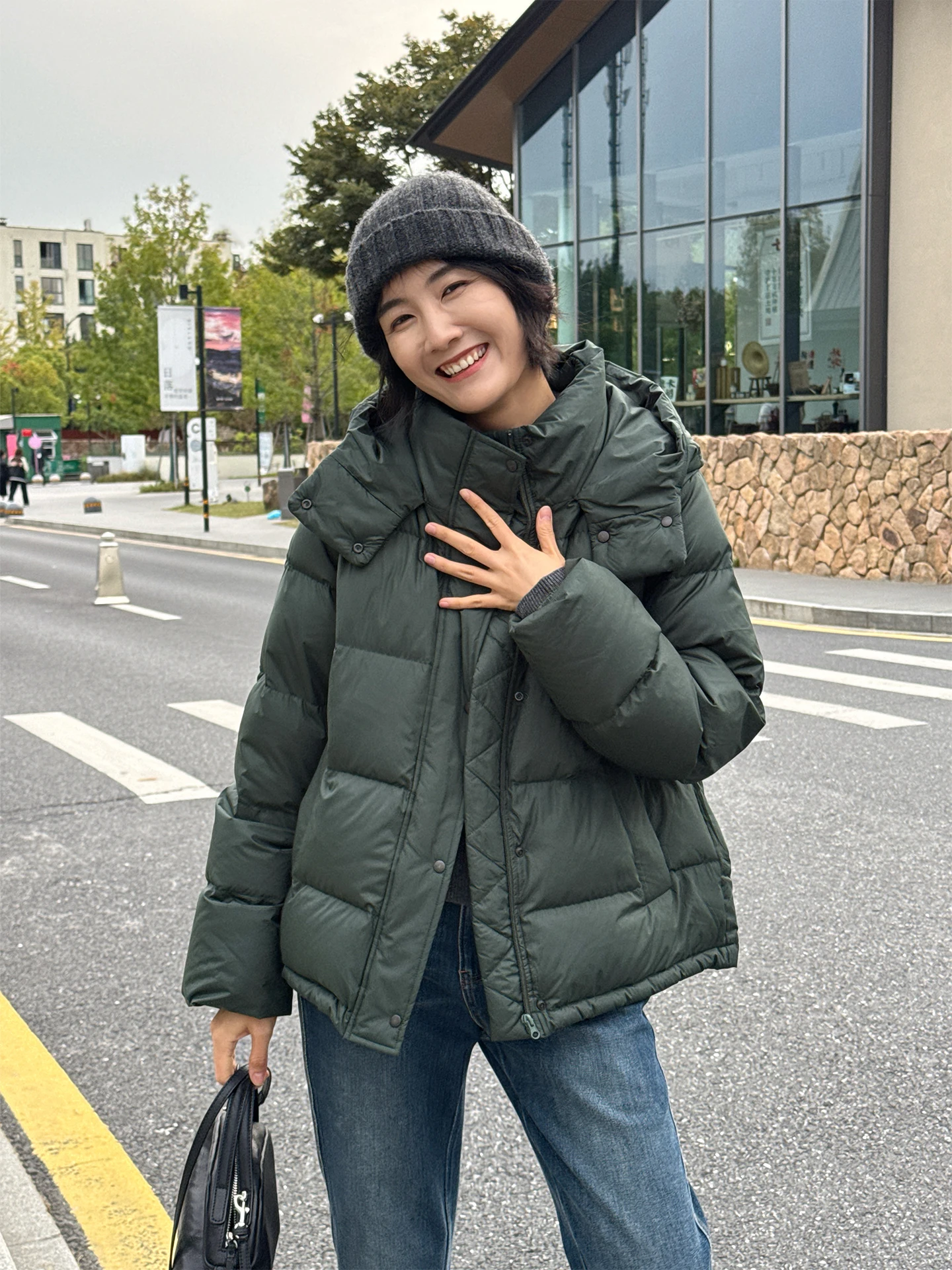 

Langqing een Hooded Puffer Jaet Women's Thiened Bread Sle Goose down Outerwear Casual Sle ort Length Warmth