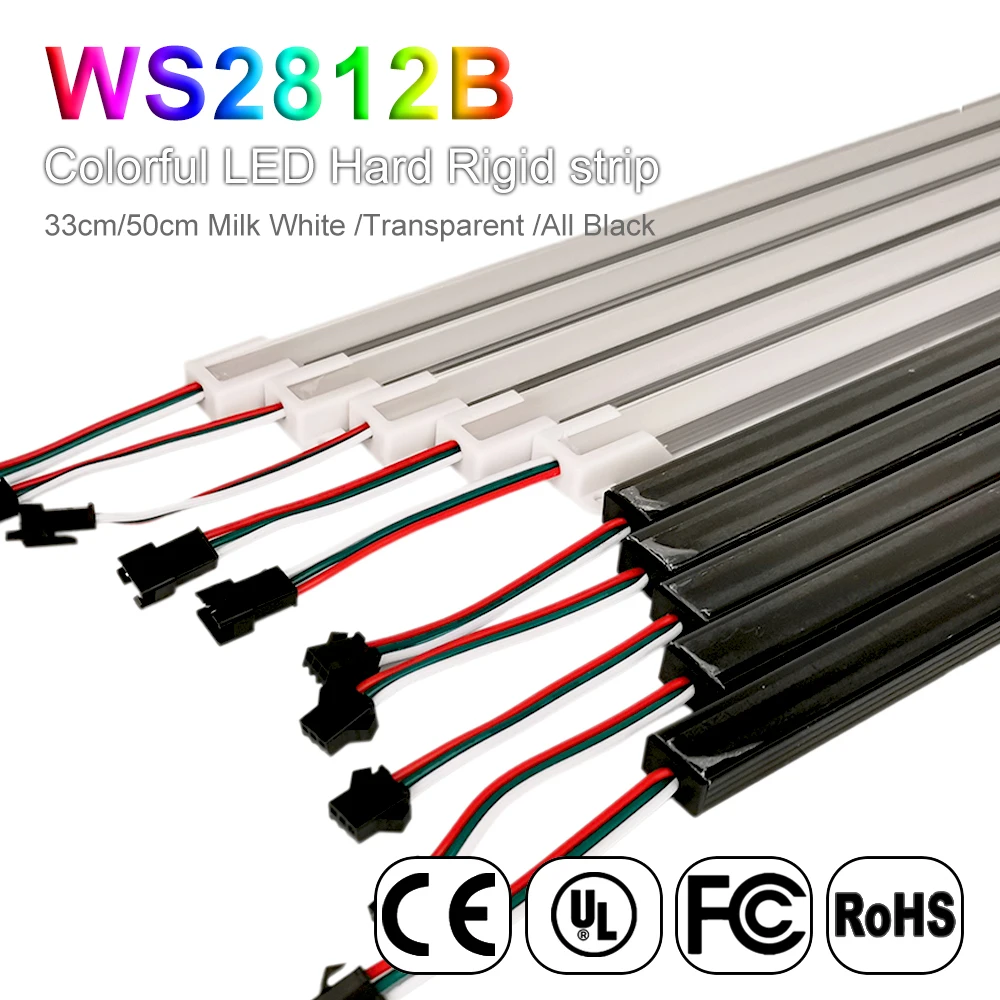 

33/50cm Led Aluminum Cabinet Light WS2812B U Profile Hard Strip Individually Addressable Rigid Bar Black/White Shell PC Cover