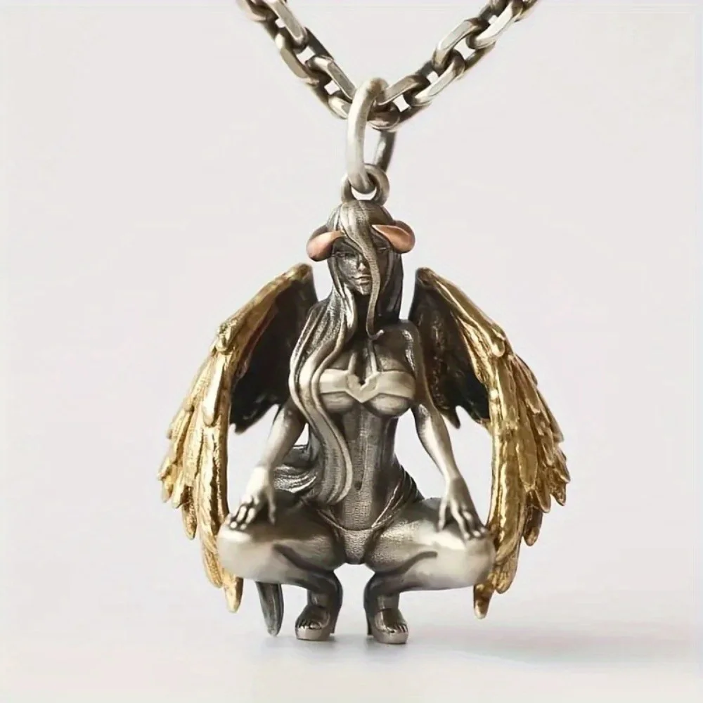 New Retro Devil Angel Pendant Necklace, Party Gift, Personalized Fashion Trend, Suitable for Men and Women