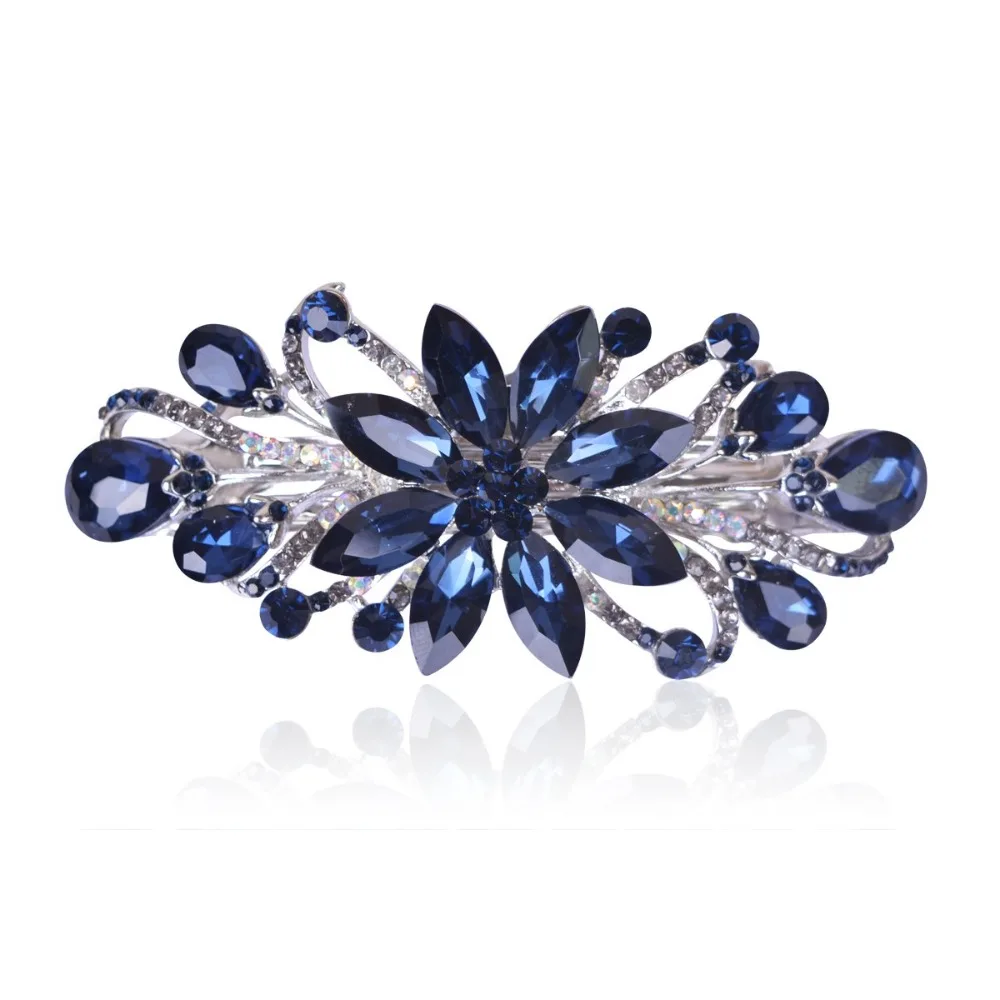 

Flower Luxury Jewelry Design Hairpin Rhinestone Hair Barrette Clip,Also Perfect Mother's Day Gifts for Mom(Dark Blue)