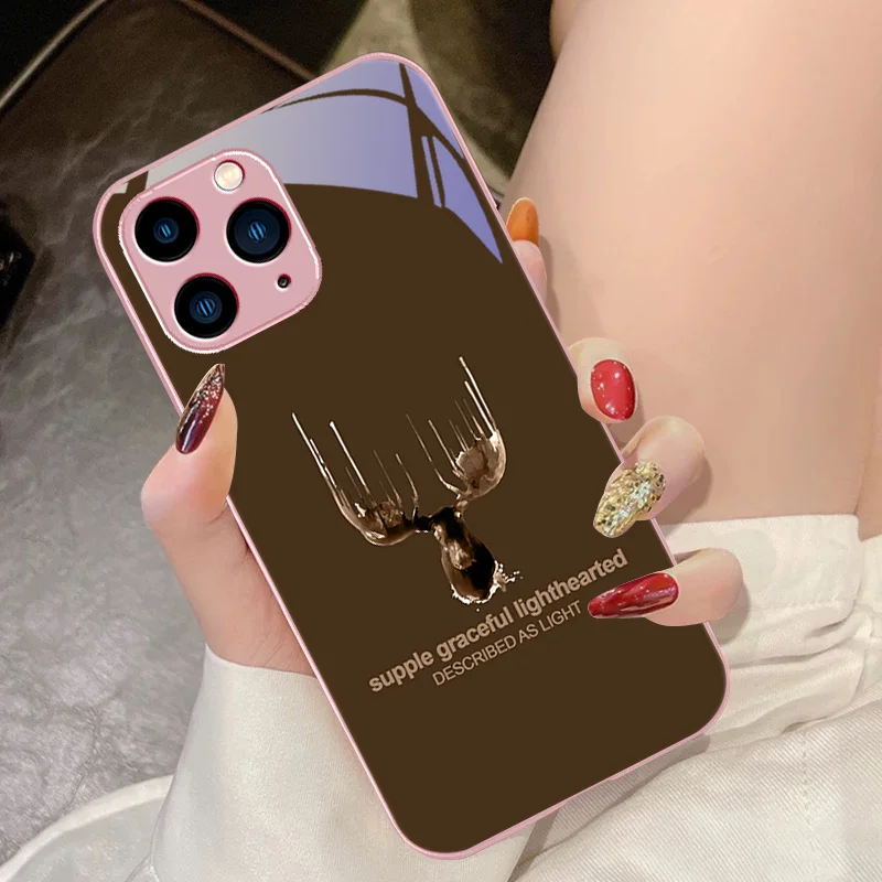 High End Moose White For IPhone 15 Pro 14 13 12 Mini 11 XS Max XR 7 8 Plu SE 2020 2022 Tempered Glass Phone Case