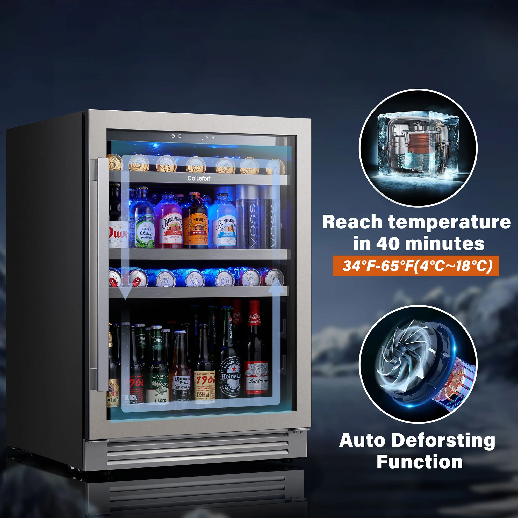 

Компрессорный холодильник для вина Ca'Lefort, 85 л — 34–54 г. ° F Двухзонное охлаждение, тройной светодиод, замок от детей, автоматическое размораживание, дом/бар/офис