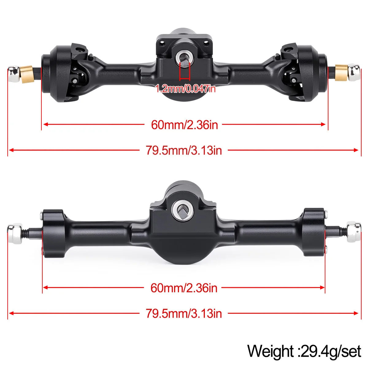 Aluminum Alloy Complete Front & Rear Axle +5mm Width for 1/30 RC Crawler Car Axial SCX30 Upgrade