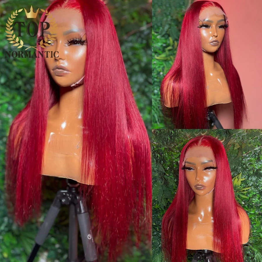 Topnormantic Red Color Human Hair 4x4 Closure Wig with Middle Part Brazilian Hair 13x4 Lace Front Wig  13x6 Wigs