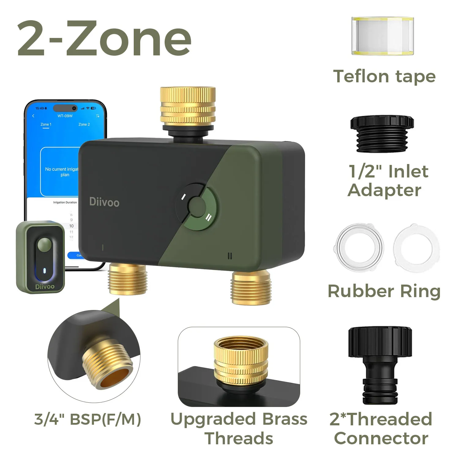 Diivoo WLAN-Bewässerungstimer für 2 Zonen Gartenbewässerungssystem Intelligenter Programmierbarer Automatischer Bewässerungscontroller für Rasen