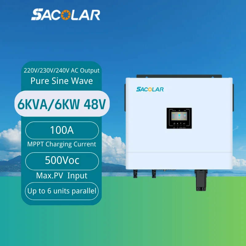 

Sacolar 6 кВт Pv солнечный инвертор без батареи для дома 6000 Es Гибридный инвертор Growatt