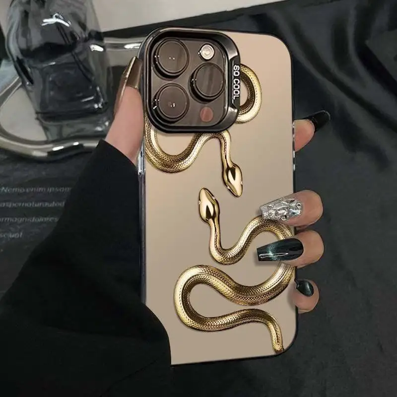

Design of the golden snake pattern phone case for iPhone 16 15 14 13 12 11 Pro/ Max/Plus shock-proof rear cover anti-fingerprint