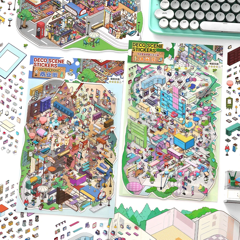 Cartoon Miniature Scene 3D Landscaping Stickers DIY Cabin Scene Stacking and Pasting Hand Account Cute Gift