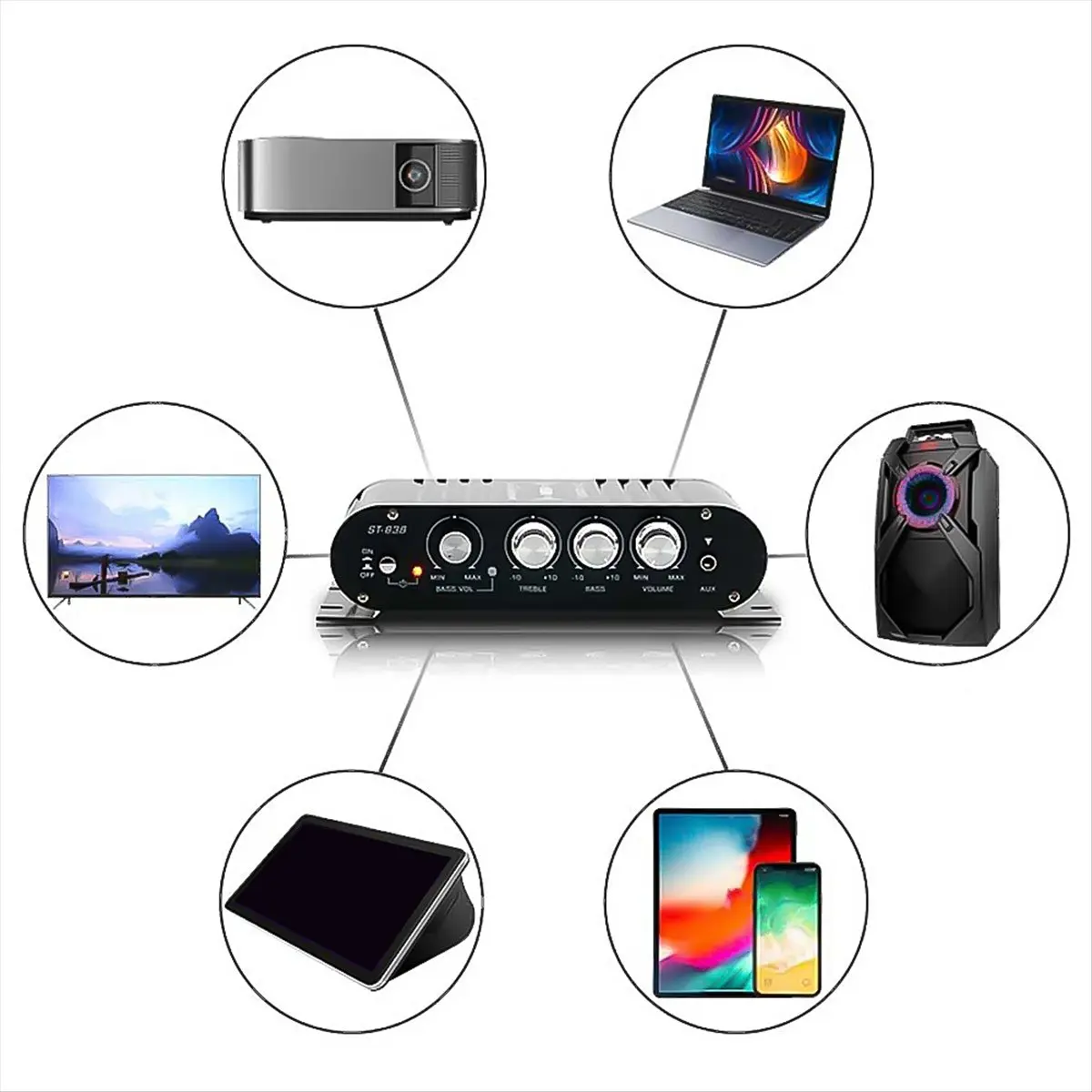 

[in stock] -838 HiFi 2.1 Channel Power Amplifier 80Wx2 Stereo Sound Amp with Subwoofer Output Home Audio Amplifier Black