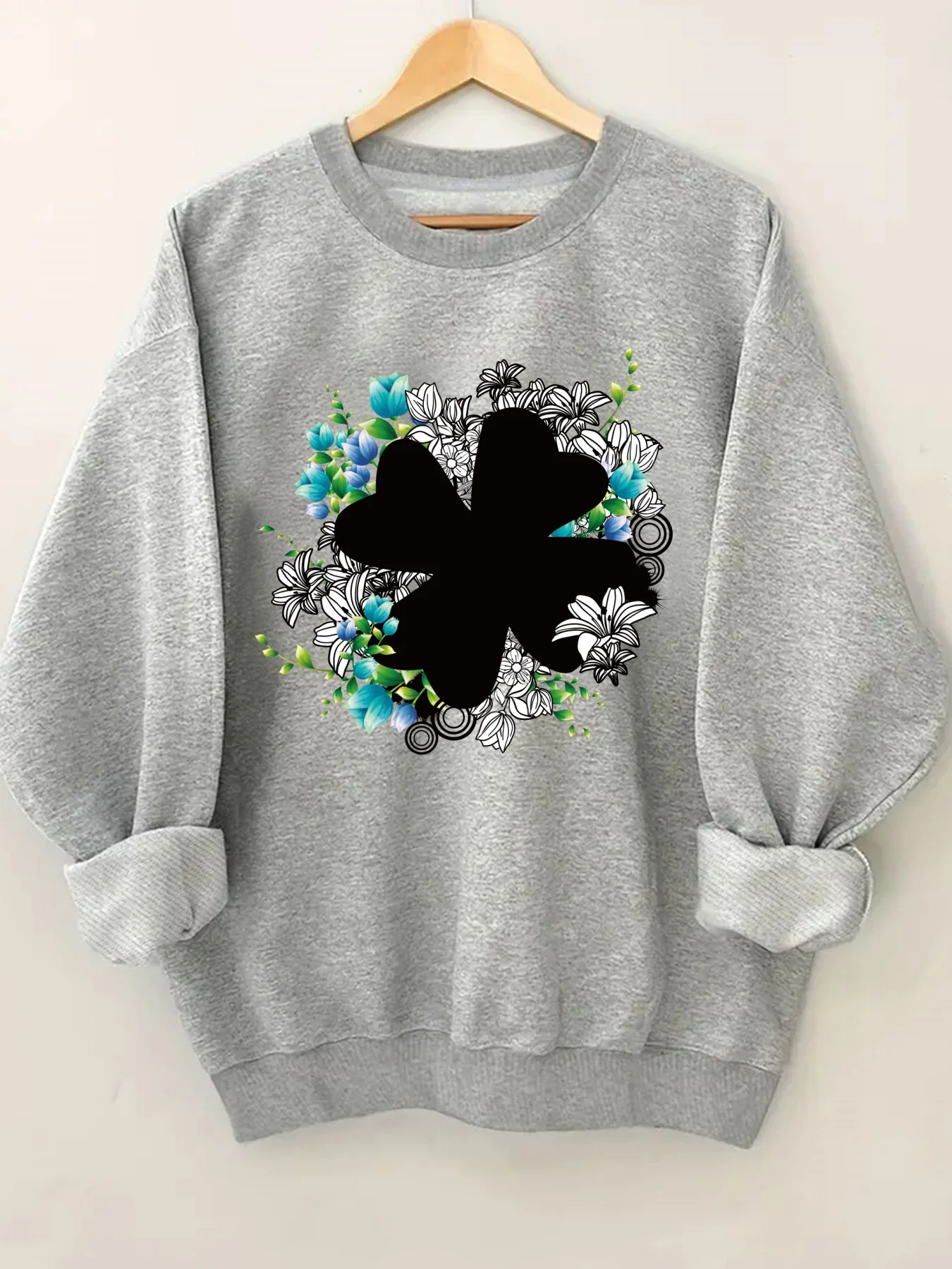 

Женская модная толстовка с цветочным принтом и круглым вырезом, удобная повседневная уличная одежда