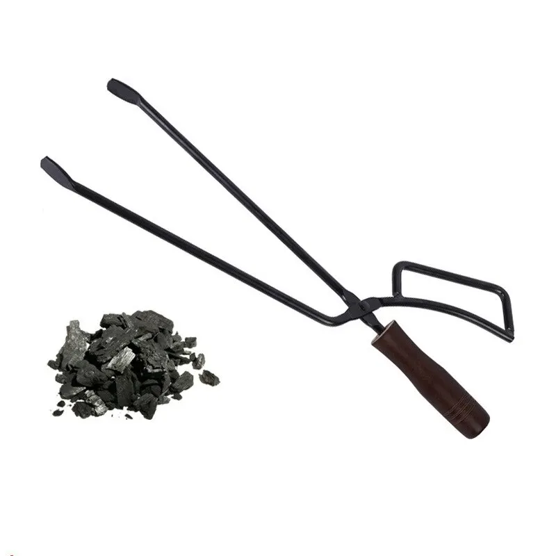 1Pc Spot Barbecue Carbon Clips Burning Tongs Charcoal Clips Duck Billed Carbon Tongs Non Hot Solid Wood Handle Carbon Clips