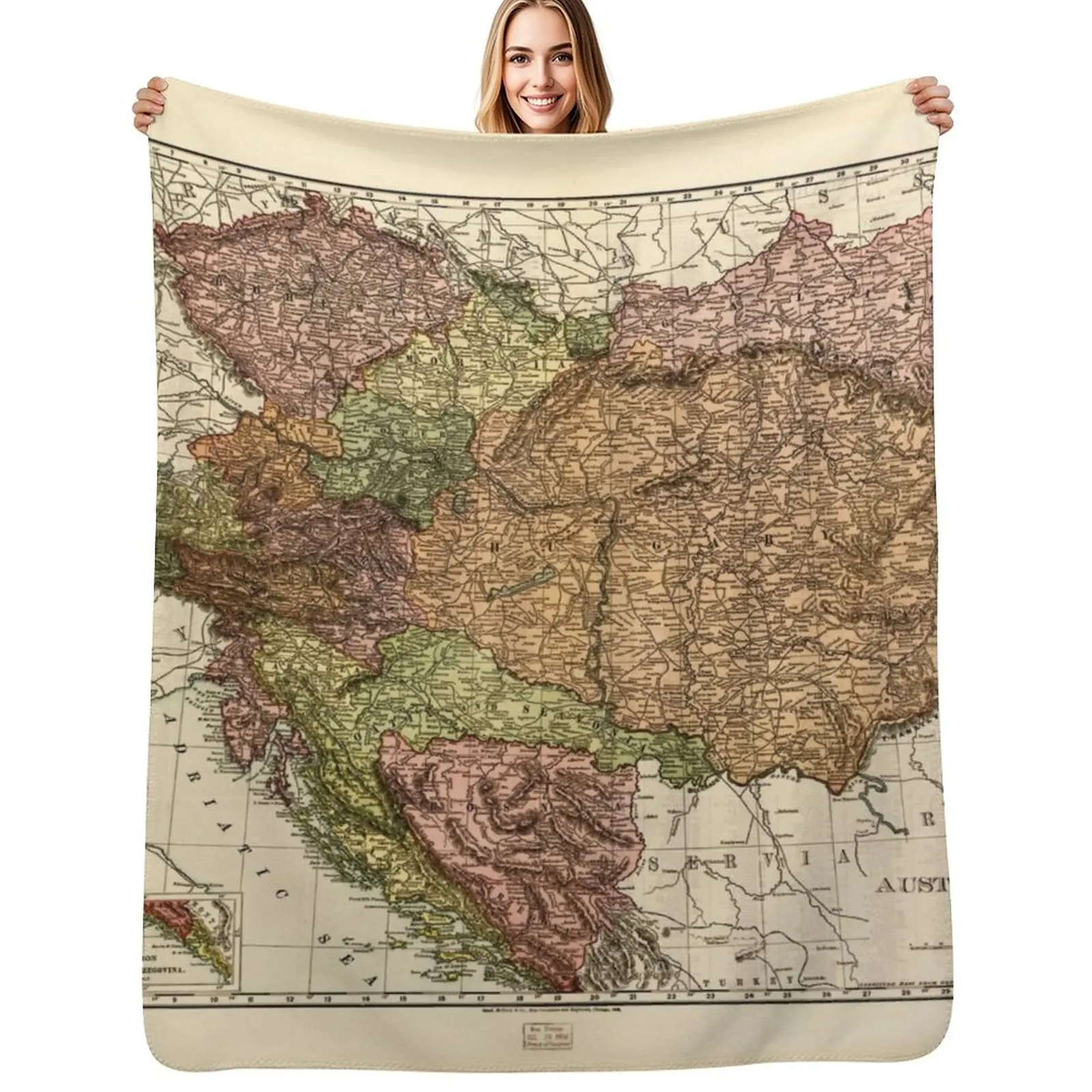 

Rand McNally Map of Austria-Hungary (1906) Throw Blanket Soft Sherpa Fleece Warm Blanket for Winter