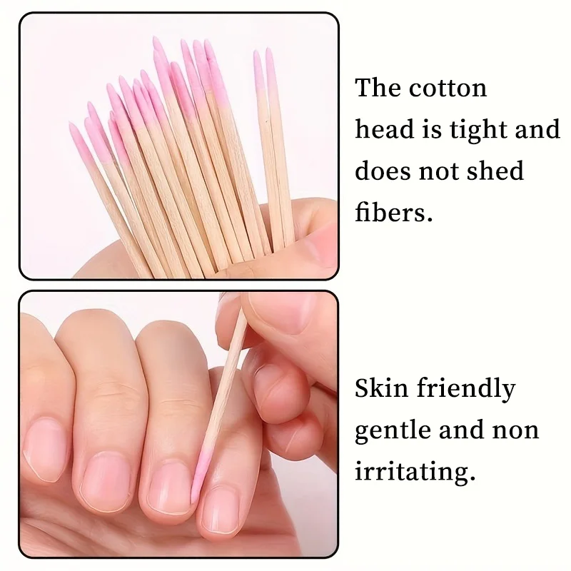 100 個両頭綿棒木製スティック付き尖った先端綿棒マニキュアリムーバー用使い捨てアートツール