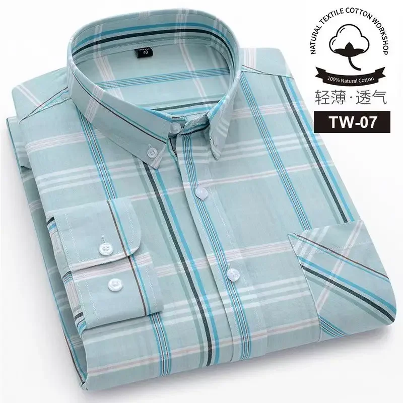 100 Cotton Long Sleeve Shirt Men Casua Plaid Shirt Men Long Sleeve Slim Fit  Business Fashion Social Formal Men Shirts