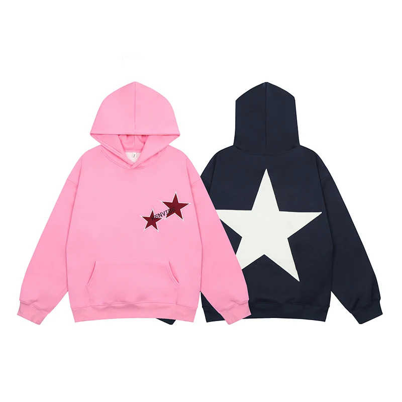 Aelfric Eden Star Print Color Contrast Hoodie Sweatshirt Y2K Men Hiphop Harajuku Streetwear Pullover Vintage Loose Cotton Hooded