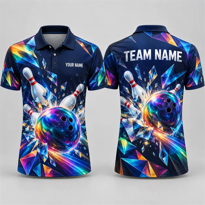 Custom Bowling Polo Shirt Personalized Name Team Name Graphic Print Short Sleeve Jersey League Tournament Sports Team Uniform