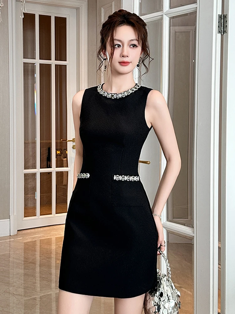 Women's Classic Elegant Black Vest Dress for Socialites Fashion Feminine  Pockets Short Gown Female Party Club Vestidos Prom Lady - AliExpress  200000345