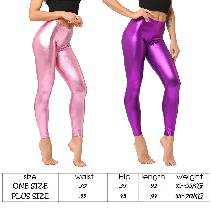 Pantalones brillantes de cintura alta para mujer, pantalones de piel sintética con aspecto húmedo, mallas elásticas metálicas, pantalones de baile, mallas para discoteca