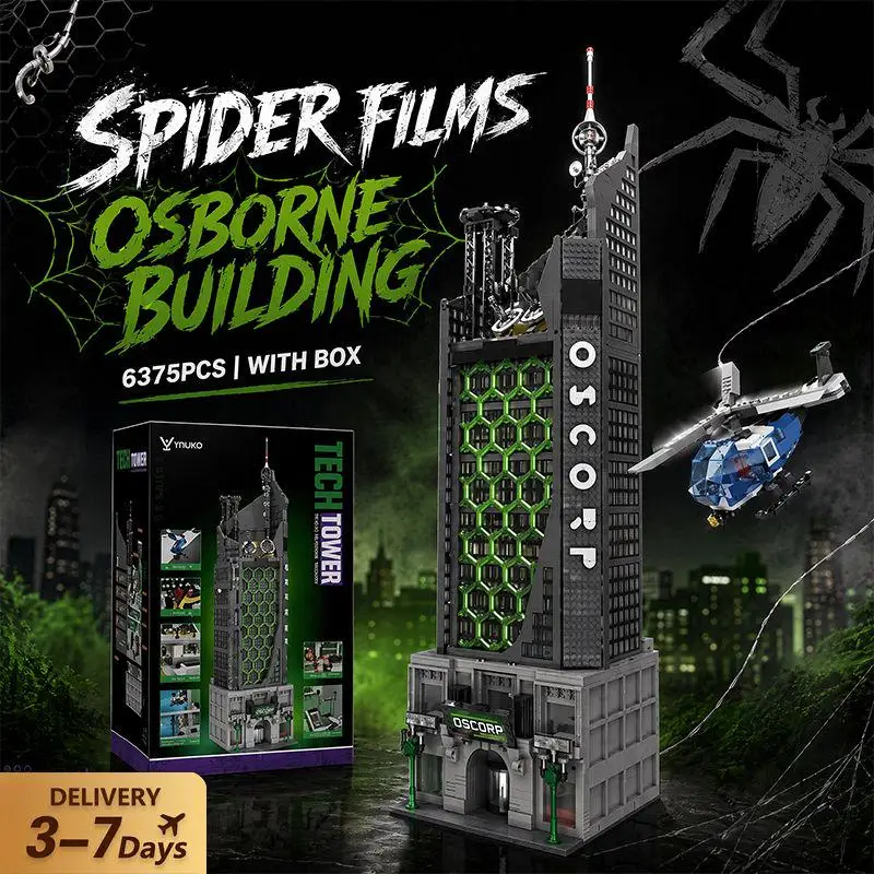 6375-teiliger Spider-Films Osborne Gebäude-Bausatz, Stadtbild Klassische Architektur, Modulares Montagemodell, Ziegelsteine, Heimdekoration, Kreatives Spielzeug, Geschenke für Erwachsene