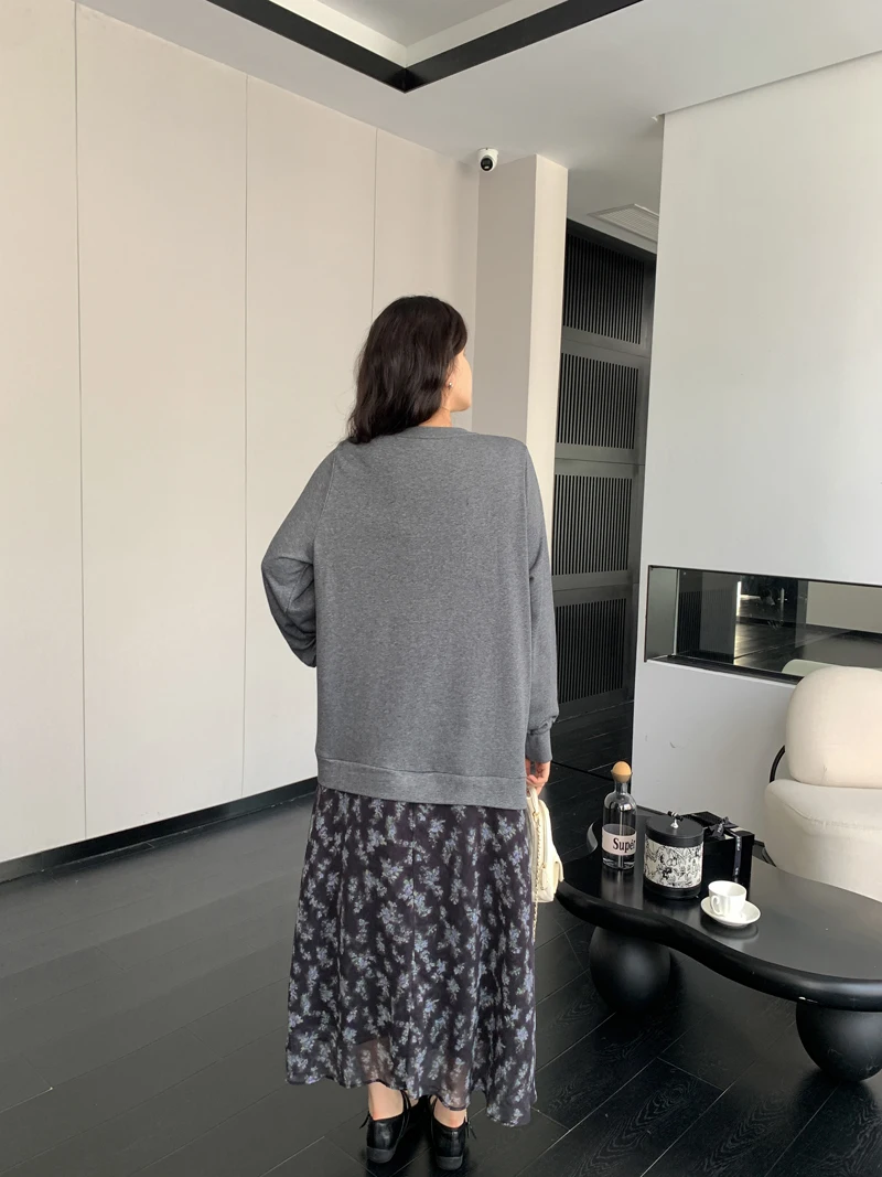 Oversize Fake Two Piece Patchwork Hooded T Shirt Dress Women Korean Loose Ladies Dresses Vestidos Robe Femme