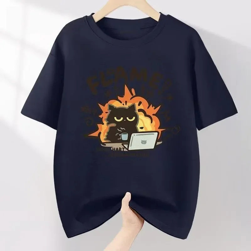 

Kawaii Good Mental State Pure Short Sleeved T-shirt for Men Women Tee Clothes Loose Casual Cartoon Oversized Top Y2K