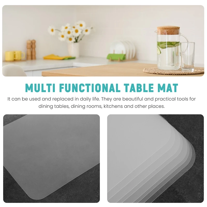 Set Of 8 Transparent Place Mats Washable White Dining Table Place Mat Plastic Non-Slip Anti-Fouling Heat Resistant