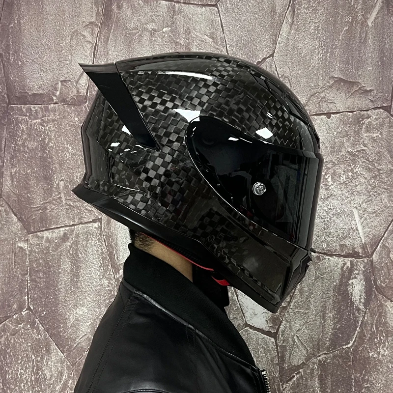 

ORZ Carbon Fiber Motorcycle Helmets Men's and Women's Four Seasons Lightweight Helmets Motocross Color Lens Cosas Moto