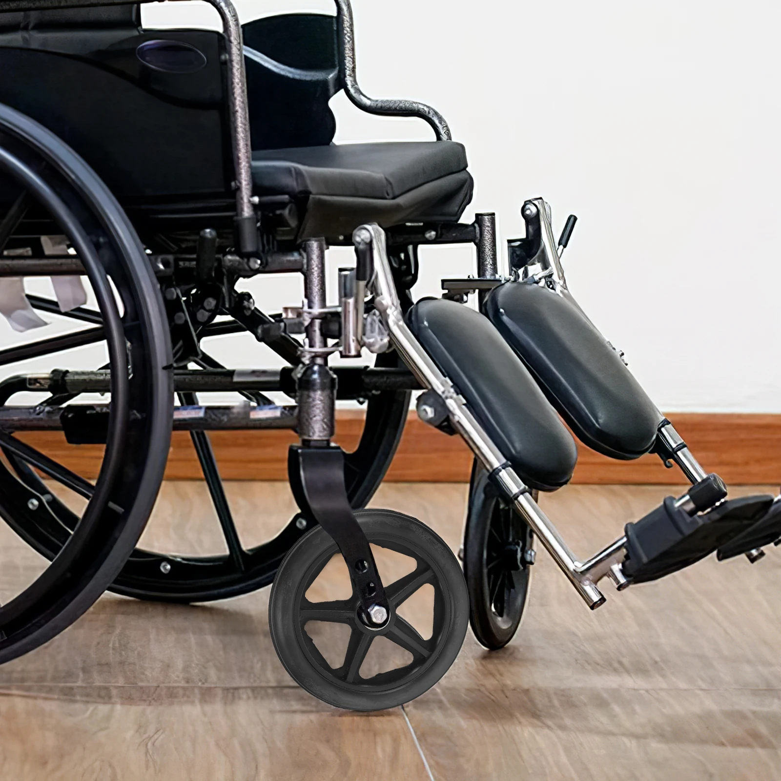

2pcs 6 Inch Black Wheelchair Front Wheels Replacement Walker Smooth Stable Performance Non Skid Treads Strong Construction Easy