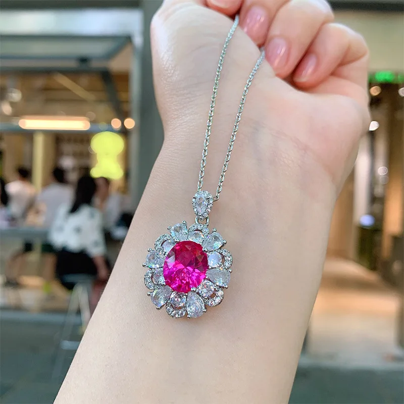 Red Corundum Banquet Pendant European and American Red Ruby Ring for Women Noblewoman Gemstone Jewelry Set